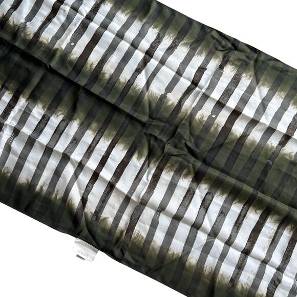 Chico’s silk scarf wrap shawl khaki green & white mod abstract stripes fringe - Picture 3 of 13